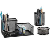 HMXLJJY Desk Organizer Set - Mesh Wire Office Supplies Caddy with 3 Compartments, Pen Holder & Small Items Storage Box - Black