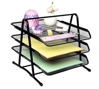 HMXLJJY Metal Mesh Desk Organiser, 3-Tier Letter Tray Office Filing Trays Holder, Stackable Document Organiser, Stacking Supports Document Filing Trays for Home Office School,Black