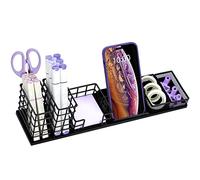Pen Holder for Desk,Desk Organizer with Pen Holder,Desk Office Accessories with Sticky Notes Tray,Paper Clip Holder,Phone Stand, DIY Desktop Organization Caddy for Office Home School (Black)