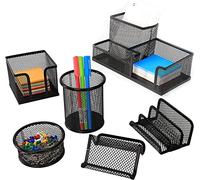 HMXLJJY Pen Holder for Desk, Mesh Desk Accessories Set 3 Compartments Pen Holder,Pencil Holder,Mail Organizer Letter Holder Home Office Supplies Caddy for Desktop(Black Metal)