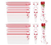 Hmxpls 100Pcs Single Rose Sleeve, Single Flower Sleeve, Flower Bouquet Sleeves for Valentine's Day Graduation Mother's Day Wedding Birthday Party (Red)