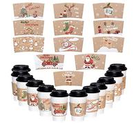 Hmxpls 24 Packs Christmas Santa Coffee Cups Sleeves, Disposable Hot Chocolate Cocoa Cup Sleeves for 12oz 16oz Hot Drinks & Cold Beverage, Holiday Snowman Xmas Cups Thicken Paper Sleeves, 12 Designs