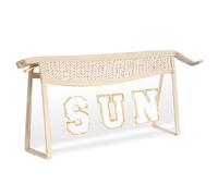 Hmxpls Boho Patch Cosmetic Bag with Zipper, Chenille Varsity Letter Makeup Bag, Clear Travel Pouch, Multi-purpose Small Toiletry Bag for Women Girls, Beige, Sun