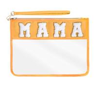 Hmxpls Chenille Letter Bag, Nylon Clear Cosmetic Bag with Zipper, Makeup Travel Pouch for Women Girls Gift, Yellow-MAMA, Classic