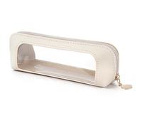 Hmxpls Clear Makeup Brush Bag with Zipper, Leather Slim Clear Makeup Case, Portable Transparent Waterproof Cosmetic Pouch for Women Travel Office Storage Organizer, White