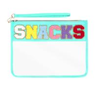Hmxpls Snack Bag for Travel, Chenille Letter Bag, Nylon Clear Cosmetic Makeup Bag with Zipper, Preppy Patch Travel Pouch for Women Girls Gift, Green-Snacks, Classic