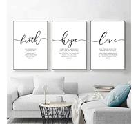 HMXQLW Canvas Pictures: Faith Hope Love Wall Art, Bible Verse Decoration - Living Room & Bedroom (40 x 60 cm), 3 Pieces No Frame