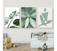 HMXQLW Canvas Pictures Set of 3 Palm Leaves Plant Green Nature Pictures Living Room Bedroom Decoration Modern Art Prints Painting Picture Wall Decoration (Succulents, 60 x 80 cm)