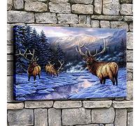 HMXQLW Canvas Wall Pictures, Landscape Picture, Nature Pictures, Art Prints Living Room Decoration, Nordic Poster, Wall Art, Bedroom, Frameless (Forest Snow Reindeer, 30 x 40 cm)