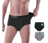 HMYD Washable Men's Incontinence Pants Plus Size | Reusable Leakproof Urine Protection Cottone Underwear | Bladder Leak Control Drips Fast & High Absorbency 80ml Boxer Briefs Shorts (Black/Grey, XXL)