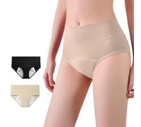 HMYD Washable Women's Incontinence Pants | Womens Reusable Leakproof Underwear for 300-times | Postpartum Bladder Leak Fast High Absorbent 80ml Protective Briefs Cotton High-waisted (Black/Beige, XXL)