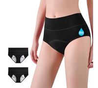 HMYD Women's Incontinence Pants Washable Plus Size Reusable Leakproof Underwear Women Over 300-times, Cotton High-Waisted Protective Briefs Ladies Postpartum Bladder High Absorbency (2Black, L)