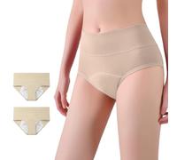 HMYD Women's Incontinence Pants Washable Plus Size Reusable Leakproof Underwear Women Over 300-times, Cotton High-Waisted Protective Briefs Ladies Postpartum Bladder High Absorbency (2Beige, XL)