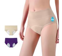 HMYD Womens Incontinence Underwear Leakproof Protective Briefs Period Pants Menstrual Knickers Urine Bladder Leak Postpartum Washable Reusable Cotton Briefs (Purple/Beige) (M)