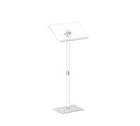 HMYHUM Small Acrylic Podium Stand, Angle Adjustable, 17.7" L x 13" W x 42.3" H, Modern Lecterns & Pulpits for Classroom, Concert, Church, Speech, Easy Assembly, Metal Base, Clear