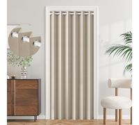 HMYI 100% Blackout Magnetic Folding Door Curtain for Doorway Pleated Curtains Room Divider Drapes, Accordion Style Closet Curtains for Open Closet, 1 Panel, W45 x L80, Tan