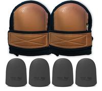 Hmyl Easy Super Soft Leather Knee Pads for Work With Extra Two Pairs of Liners, Shorts Available, Replaceable Inner Cushion Knee Pads for Construction, Garden, Clean, Floor and Garage - Beige for Man