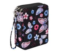 HMZSP 72 Slots Soft Quilted Pencil Case With Zipper Colored Pencils,Watercolor Pens for Teen Girls and Adult,Butterfly Black