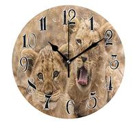 HMZXZ 9.5 Inch Wall Clock African Lion Pattern Silent Non Ticking Round Clock for Home Living Room Kitchen Office School Decor