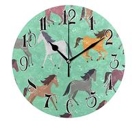 HMZXZ 9.5 Inch Wall Clock Animal Horses Art Painting Silent Non Ticking Round Clock for Home Living Room Kitchen Office School Decor