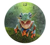 HMZXZ 9.5 Inch Wall Clock Cute Animal Frog Print Silent Non Ticking Round Clock for Home Living Room Kitchen Office School Decor