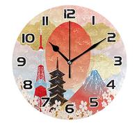 HMZXZ 9.5 Inch Wall Clock Japan Tokyo Flower Silent Non Ticking Round Clock for Home Living Room Kitchen Office School Decor