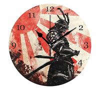 HMZXZ 9.5 Inch Wall Clock Japanese Samurai Art Silent Non Ticking Round Clock for Home Living Room Kitchen Office School Decor