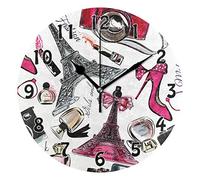 HMZXZ 9.5 Inch Wall Clock Perfume Eiffel Tower Shoes Camera Lipstick Silent Non Ticking Round Clock for Home Living Room Kitchen Office School Decor