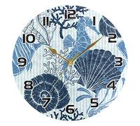 HMZXZ 9.5 Inch Wall Clock Sea Seahorse Seashell Pattern Silent Non Ticking Round Clock for Home Living Room Kitchen Office School Decor