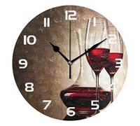 HMZXZ 9.5 Inch Wall Clock Vintage Red Wine Glass Silent Non Ticking Round Clock for Home Living Room Kitchen Office School Decor
