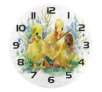 HMZXZ 9.5 Inch Wall Clock Watercolor Duck Flowers Silent Non Ticking Round Clock for Home Living Room Kitchen Office School Decor