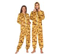 HMZXZ Adult Onesie Pajamas Chicken Nuggets for Men and Women Chicken Nuggets One-Piece Costume Sleepwear Jumpsuit Matching Pjs for Women Multi