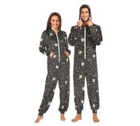 HMZXZ Adult Onesie Pajamas Space Galaxy Stars Planets for Men and Women Universe Solar System One-Piece Costume Sleepwear Jumpsuit Matching Pjs for Women Multi