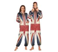 HMZXZ Adult Onesie Pajamas Vintage England British Uk Flag for Men and Women United Kingdom One-Piece Costume Sleepwear Jumpsuit Matching Pjs for Women Multi