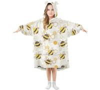 HMZXZ Animal Bee Hexagon Kids Wearable Blanket Hoodie Oversized Sweatshirt Blanket Pullover Honey Bee for 3-14 Year Boys Girls Multi