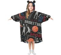 HMZXZ Basketball Balls Sport Kids Wearable Blanket Hoodie Oversized Sweatshirt Blanket Pullover for 3-14 Year Boys Girls Multi