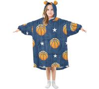 HMZXZ Basketball Sport Kids Wearable Blanket Hoodie Oversized Sweatshirt Blanket Pullover for 3-14 Year Boys Girls Multi