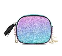 HMZXZ Crossbody Bag Multicolor Teal Glitter, Small Handbag Purse Pink Blue, PU Leather Shoulder Wallet Organizer Chain Bag for Women Ladies Girls