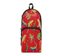 HMZXZ Custom Pencil Case Cute Lizard Frog Gecko,Pencil Pouch for Girls Boys Kids, Personalised Red Animal Pen and Pencil Stationery Organizer Bag for School