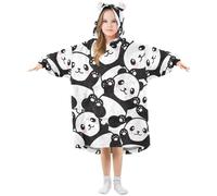 HMZXZ Cute Panda Kids Wearable Blanket Hoodie Oversized Sweatshirt Blanket Pullover Animal Pattern for 3-14 Year Boys Girls Multi