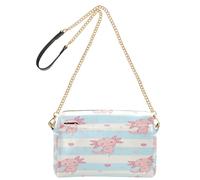 HMZXZ Cute Pink Axolotl Crossbody Bags for Women Leather Purses Small Shoulder Handbags Shoulder Strap White Blue Striped