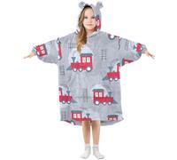 HMZXZ Cute Red Train Pattern Kids Wearable Blanket Hoodie Oversized Sweatshirt Blanket Pullover Cartoon Car for 3-14 Year Boys Girls