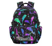 HMZXZ Gothic Bats Halloween Kids School Backpack with PVC Clear Front Pocket Water Bottle Holder and Laptop Compartment Teens Bookbag Travel Daypack Day Of The Dead