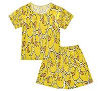 HMZXZ Kids Pyjamas Sets Rubber Ducky 5-14Y Girls Boys Short Pyjama Set Children Nightwear Sleepwear Summer PJs Teens Yellow Duck Animal