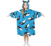 HMZXZ Killer Whale Blue Kids Wearable Blanket Hoodie Oversized Sweatshirt Blanket Pullover Sea Whales for 3-14 Year Boys Girls
