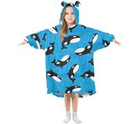 HMZXZ Killer Whale Orca Blue Kids Wearable Blanket Hoodie Oversized Sweatshirt Blanket Pullover for 3-14 Year Boys Girls