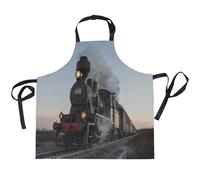 HMZXZ Kitchen Apron with Pockets Vintage Steam Train Apron Bib for Women Men Cooking Baking,Cars Restaurant Coffee Shop Waiter Aprons