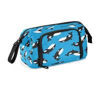 HMZXZ Large Pencil Case for Girls Boys Killer Whale Blue Pencil Bag for School Supplies Office Stationery Organizer Pencil Case Sea Whales for Adults Women