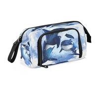 HMZXZ Large Pencil Case for Girls Boys Killer Whales Pencil Bag for School Supplies Office Stationery Organizer Pencil Case Sea Whales for Adults Women