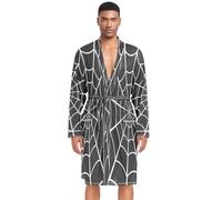 HMZXZ Mens Robe Dressing Gown Bath Robe Cobweb Spider Web Dark Long Sleeve Bathrobe Lightweight Loungewear Nightwear Sleepwear Halloween Gothic